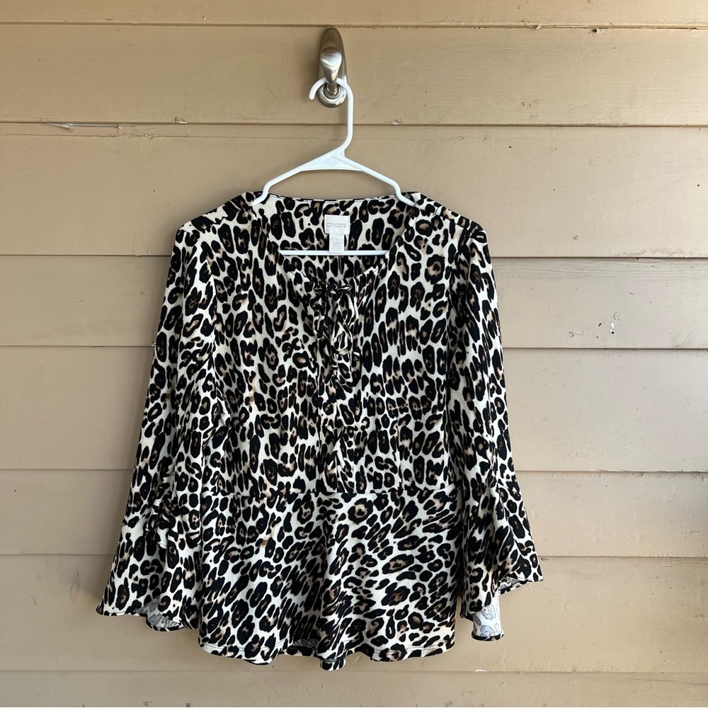 Chico's Leopard Print Long Sleeve Blouse - Size M NWT Neutral Classic Office